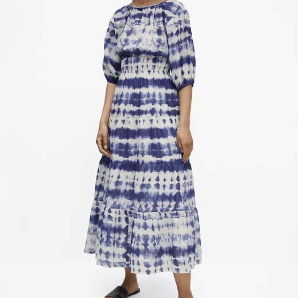 Mango Tie-Dye Print Open Back Dress | Size M